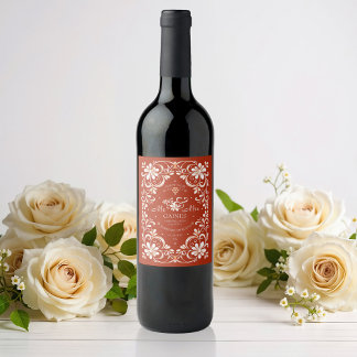 Etiqueta de Vinho de Casamento Sunset Rust Red Sha