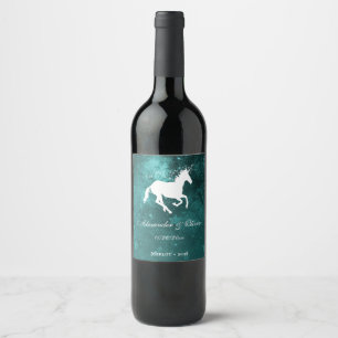 Etiqueta de Vinho de Casamento Teal Unicorn