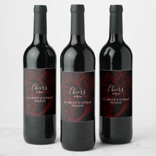 Etiqueta de Vinho de Coração Floral, Preto e Verme