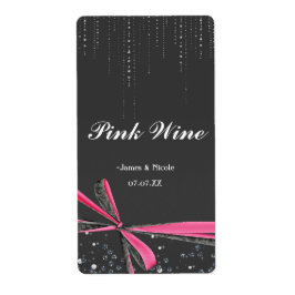 Etiqueta de Vinho de Festa com Laço Rosa Brilhante