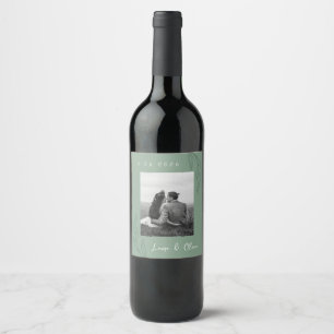 Etiqueta de Vinho de Foto de Casamento Verde Botân