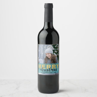Etiqueta de Vinho de Foto de Natal Dourado e Moder