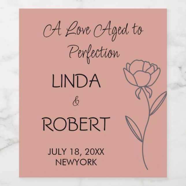 Etiqueta de Vinho Elegante rosa Dourado (Rótulo Único)