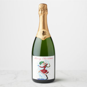 Etiqueta de vinho espumante de Natal Snowman e Gir