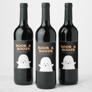 Etiqueta de Vinho Fantasma de Halloween Boos e Boo