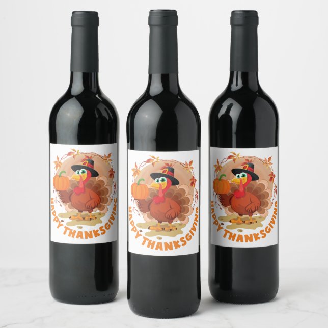 Etiqueta de Vinho Feliz de Ação de Graças (Garrafas)
