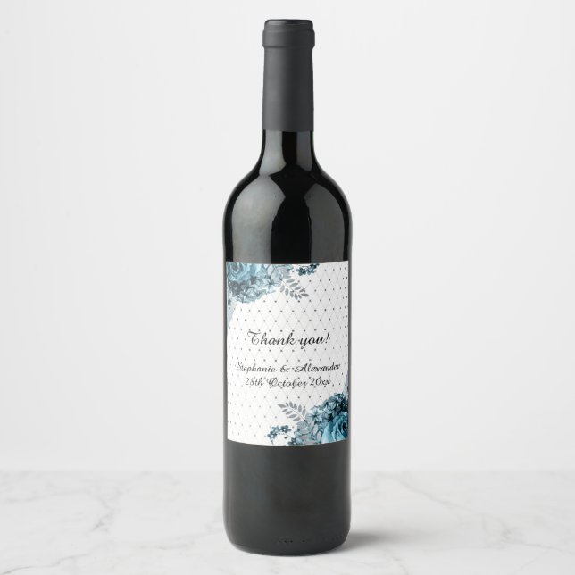 ETIQUETA DE VINHO FLORAL ELEGANTE AQUA VERDE (Frente)