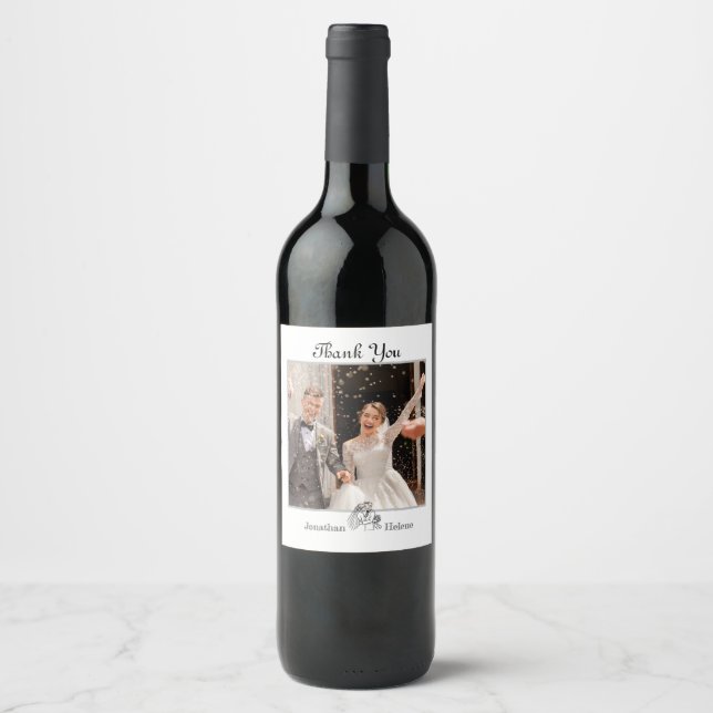 Etiqueta de Vinho Fotográfico de Casamento Simples (Frente)