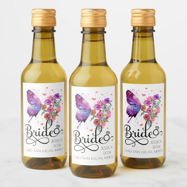 Etiqueta de Vinho Mini Nome Borboleta Floral Boho  (Garrafas)