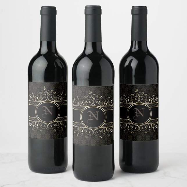 Etiqueta de vinho monogramada gótica ornamentada p (Garrafas)