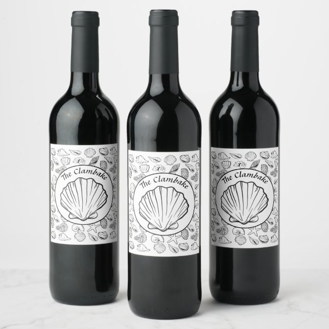 Etiqueta de Vinho para Festa com Padrão de Conchas (Garrafas)