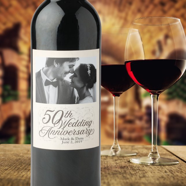 Etiqueta de Vinho Personalizado do 50º Aniversário (Criador carregado)