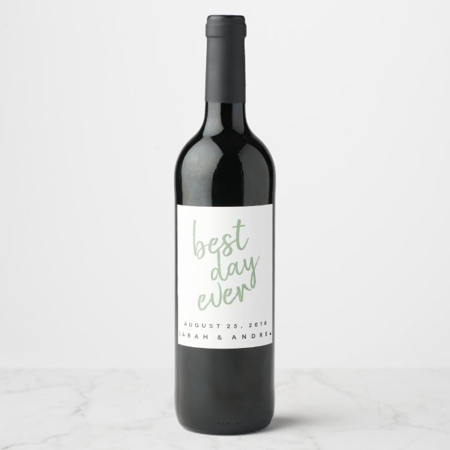 Etiqueta de Vinho Personalizado Verde do Melhor Di (Frente)