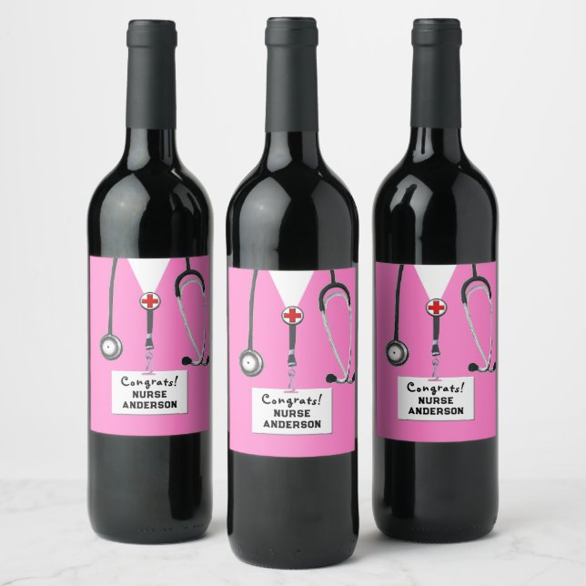 Etiqueta de Vinho Rosa para Formatura de Enfermage (Garrafas)