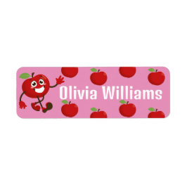 Etiqueta De volta à Escola Bela Cartoon Divertida Maçã Verm