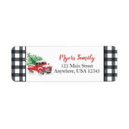 Etiqueta de xadrez preto de caminhão vermelho nata