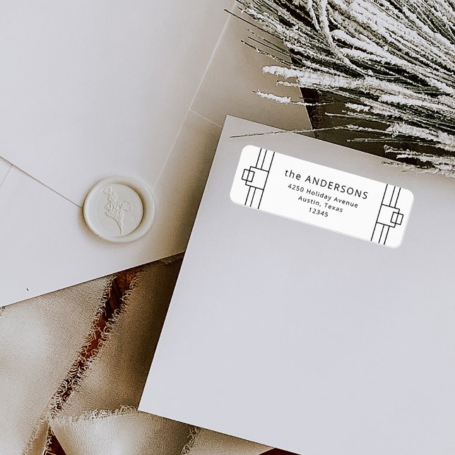 Etiqueta Deco Moderno | Preto e branco (Elegant, black and white art deco style address labels to attach to your matching Christmas cards)
