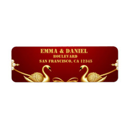 Etiqueta Decoração de Casal de Noivos Cisne Dourado Vermelh