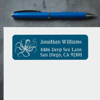 Etiqueta Deep Sea Blue Octopus Return Address Labels