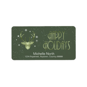 Etiqueta Deer Antlers Silhouette & Snowflakes Green ID861