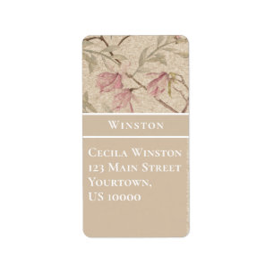 Etiqueta Delicada Magnólia Floral Bege Personalizada Vintag