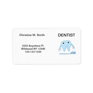 Etiqueta Dentista Dente Sorridente e Escova de Dentes