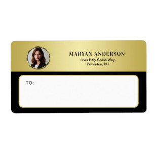 Etiqueta desenho preto e dourado, logotipo ou foto em círcu