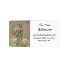 Etiqueta Desert Cactus Flowers em Endereço de Aquarela