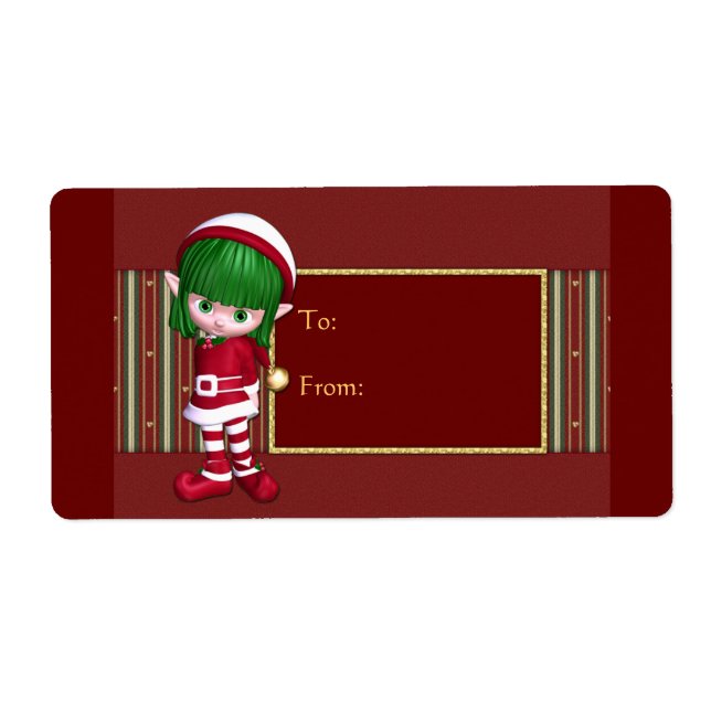 Etiqueta Design de Natal com elfo fofo (Frente)
