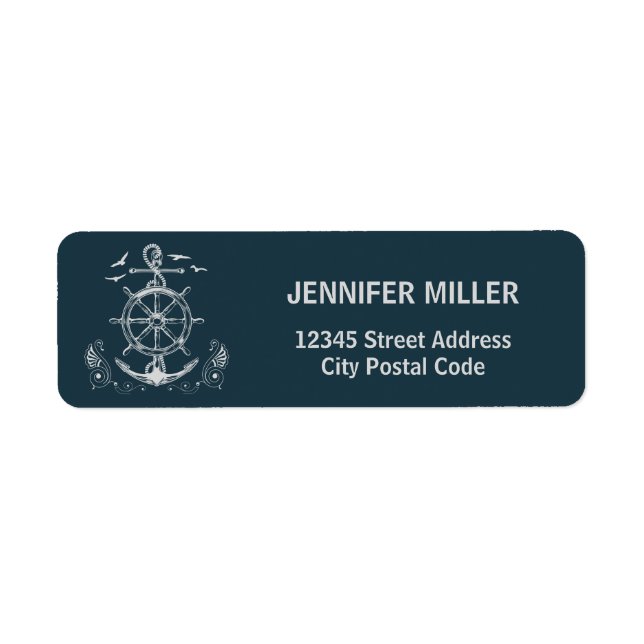 Etiqueta Design de temas náuticos com paisagem oceânica (Frente)