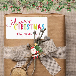 Etiqueta Design do Nome da Família de Natal Feliz e Branca