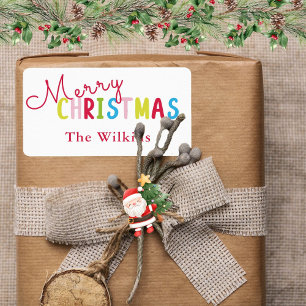 Etiqueta Design do Nome da Família de Natal Feliz e Branca