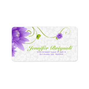 Etiqueta Design floral branco e verde roxo