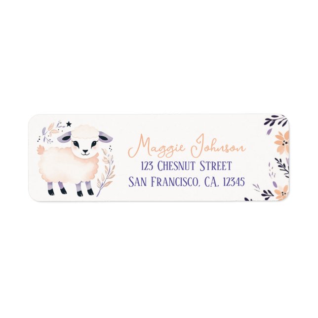 Etiqueta Design Floral da Lavanda de Pêssego da Lamb - (Frente)