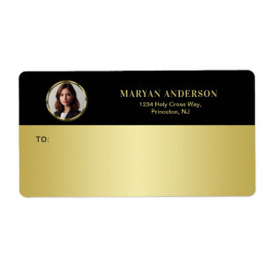 Etiqueta Design preto e dourado, logotipo ou foto em círcul