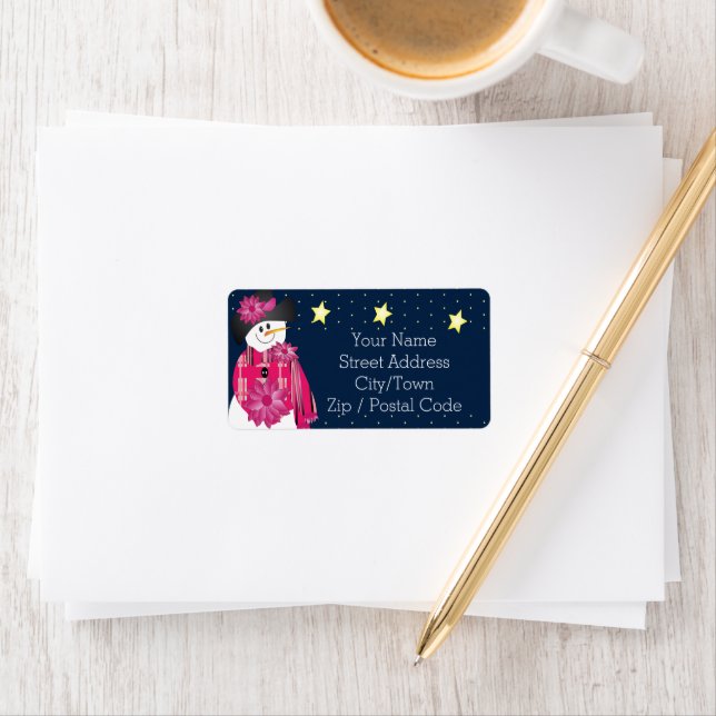 Etiqueta Designer Snowman Rosa Quadrado (Insitu)