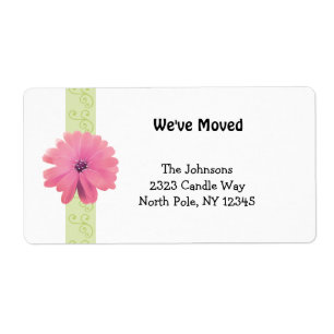 Etiqueta Deslocar o Design com o Novo Endereço do Flor Rosa