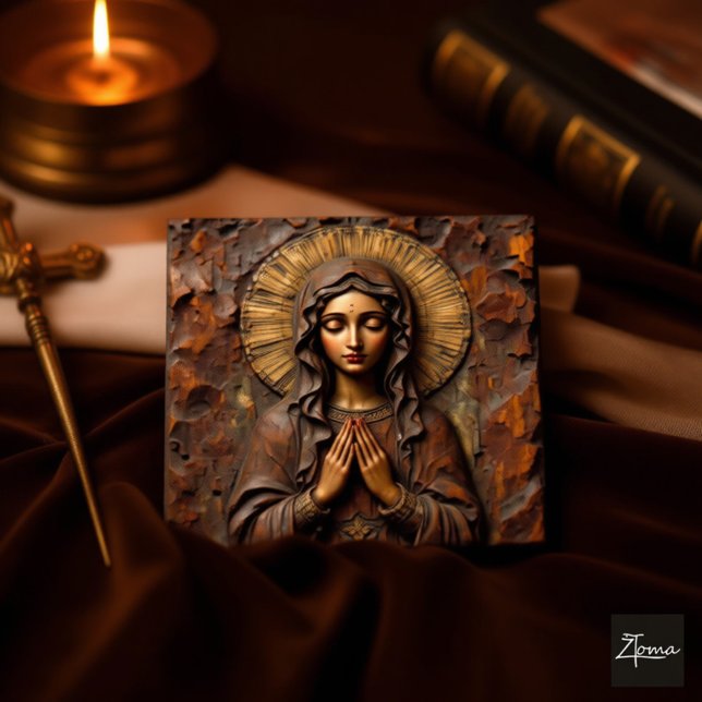 Etiqueta Devoção Esculpida Maria de Madeira (Criador carregado)