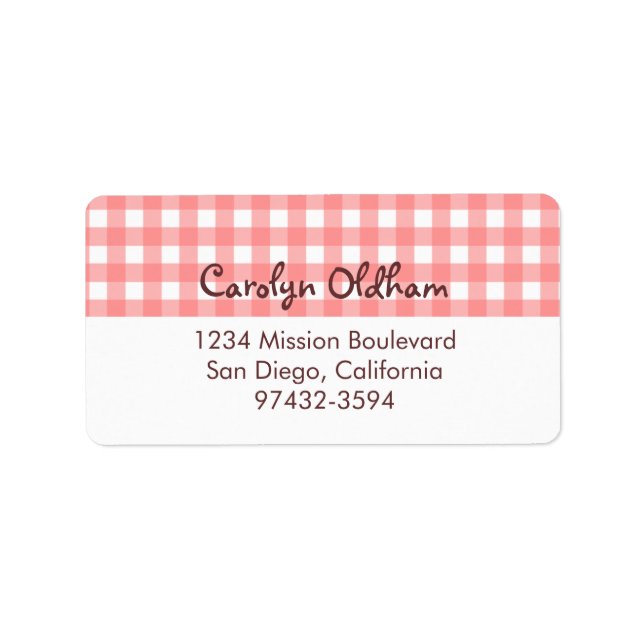 Etiqueta Devolução ou envio de gingham vermelho doce e char (Frente)