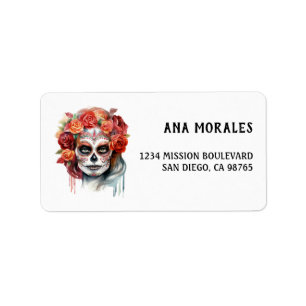 Etiqueta Dia da Morta da Día de Muertos - Mulher do Crânio