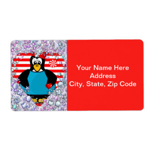 Etiqueta Dia de os namorados Rotula Corações de Pinguim