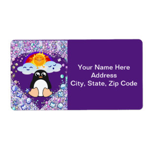 Etiqueta Dia de os namorados Rotula Corações de Pinguim