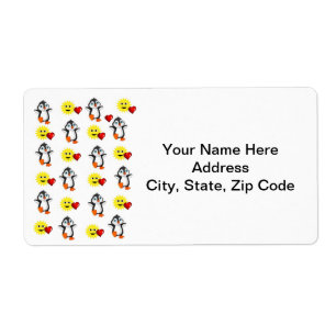 Etiqueta Dia de os namorados Rotula Corações de Pinguim