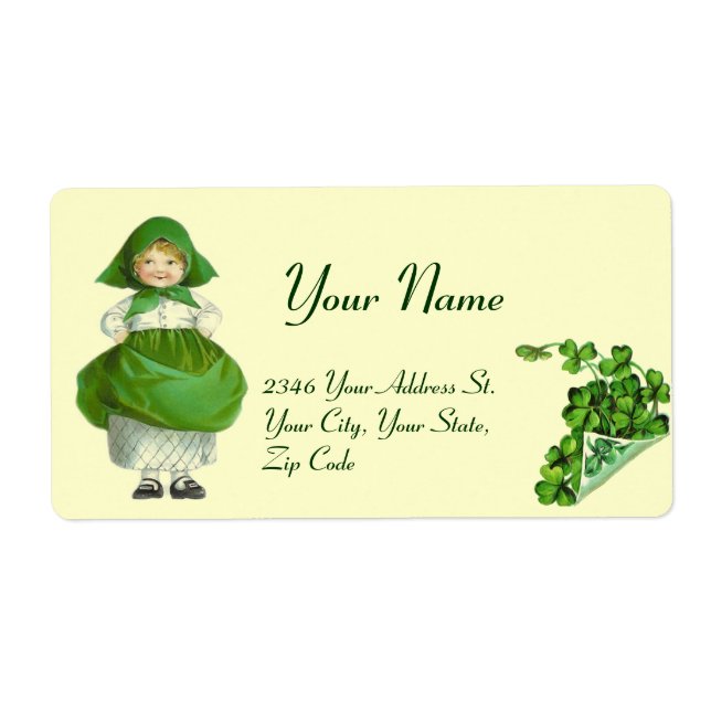 ETIQUETA DIA DE SÃO PATRÍCIO - GAROTA IRLANDESA E SHAMROCKS (Frente)