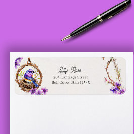 Etiqueta Digital Watercolor Delicar Pássaro Azul No Ninho