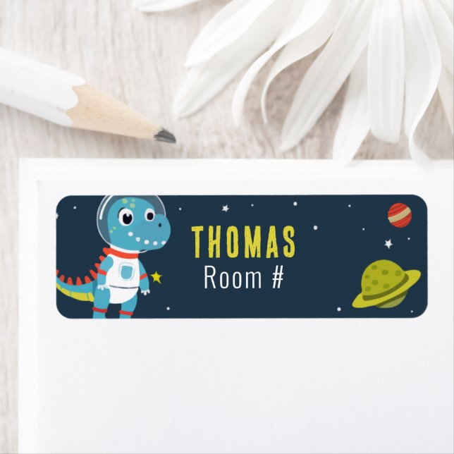 Etiqueta Dinossauro bonito astronauta no espaço de volta à  (Insitu)