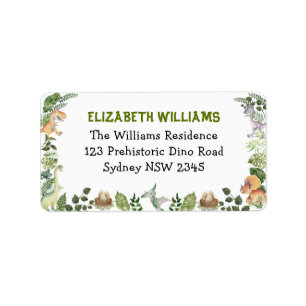 Etiqueta Dinossauros Cachorros Selva Morada de Retorno