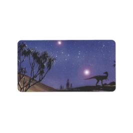 Etiqueta Dinossauros Vintage, Dilophossauro numa Noite Estr