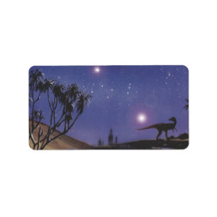 Etiqueta Dinossauros Vintage, Dilophossauro numa Noite Estr