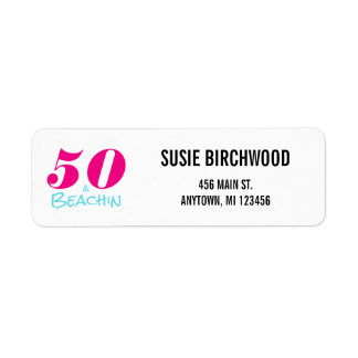 Etiqueta Diversão 50 e Beachin Hot Pink Aquamarine Texto Pr
